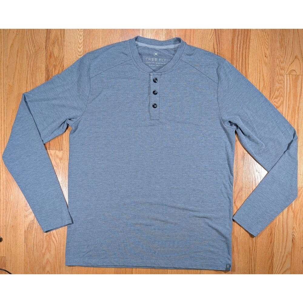Free Fly Bamboo Flex Henley Shirt Mens Medium Blue Lightweight Stretch UPF